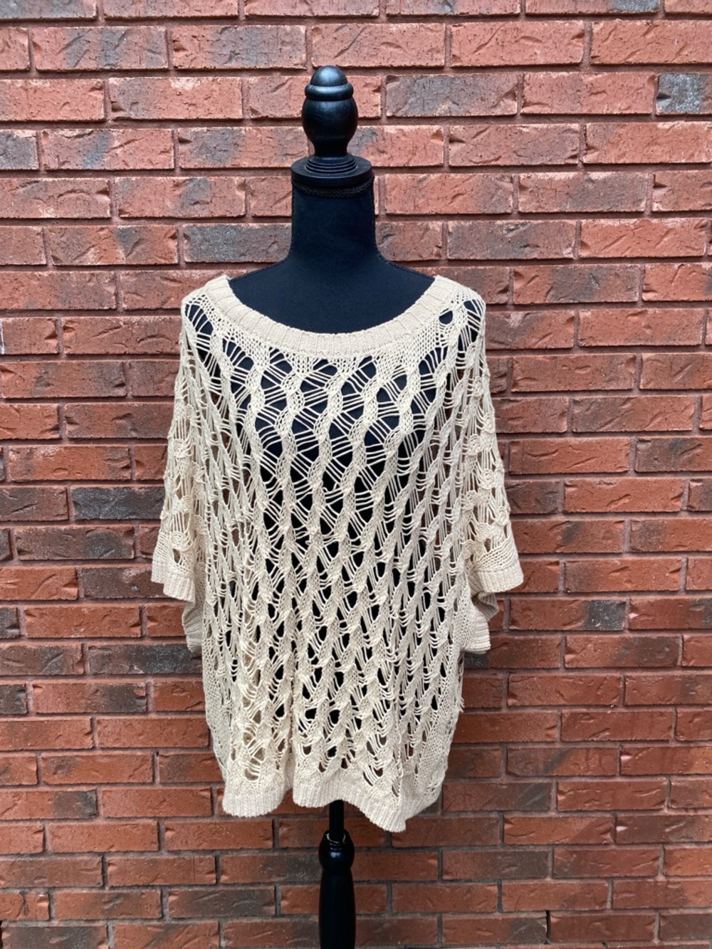 Grace Karin Open Knit Beige Crochet Sweater Tunic 2XL